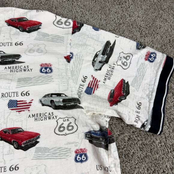 VINTAGE Route 66 Polo Shirt Mens Extra Large White Muscle Car All Over Print - Picture 7 of 10